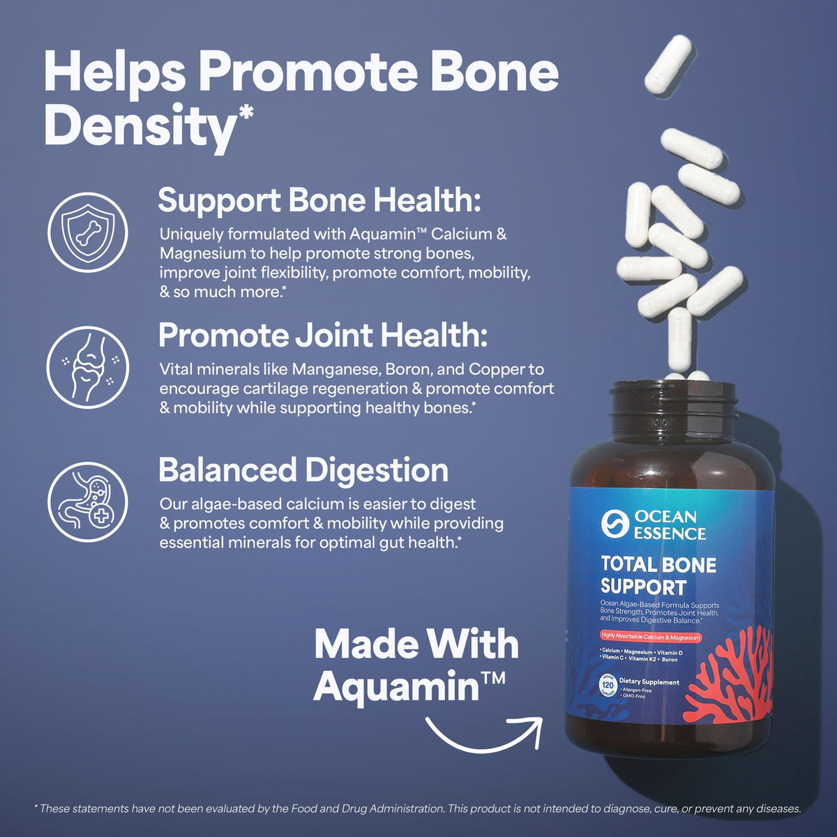 OCEAN ESSENCE Total Bone Support capsules sur une surface en bois