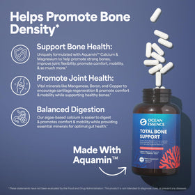 OCEAN ESSENCE Total Bone Support capsules sur une surface en bois