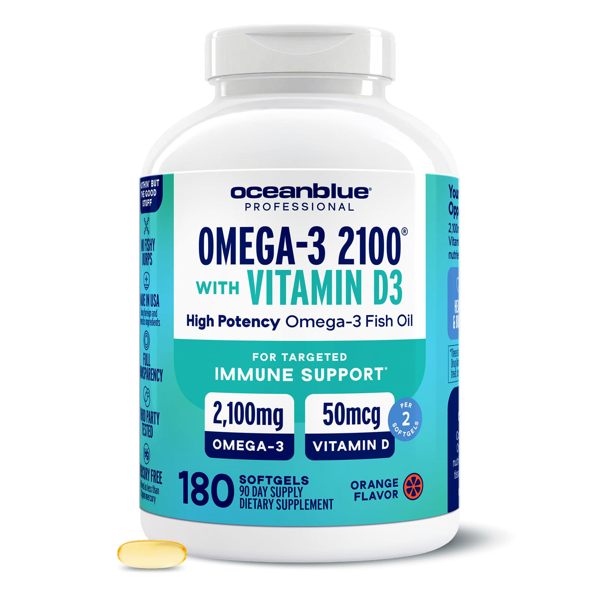 Oceanblue Omega-3 2100 avec Vitamine D3, 180 capsules en boîte