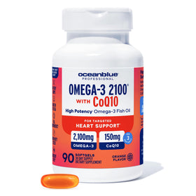 Oceanblue Omega-3 2100 de 90 gélules à l'orange, vue de face