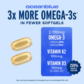 Oceanblue Omega-3 2100 gélules côté avec informations nutritionnelles
