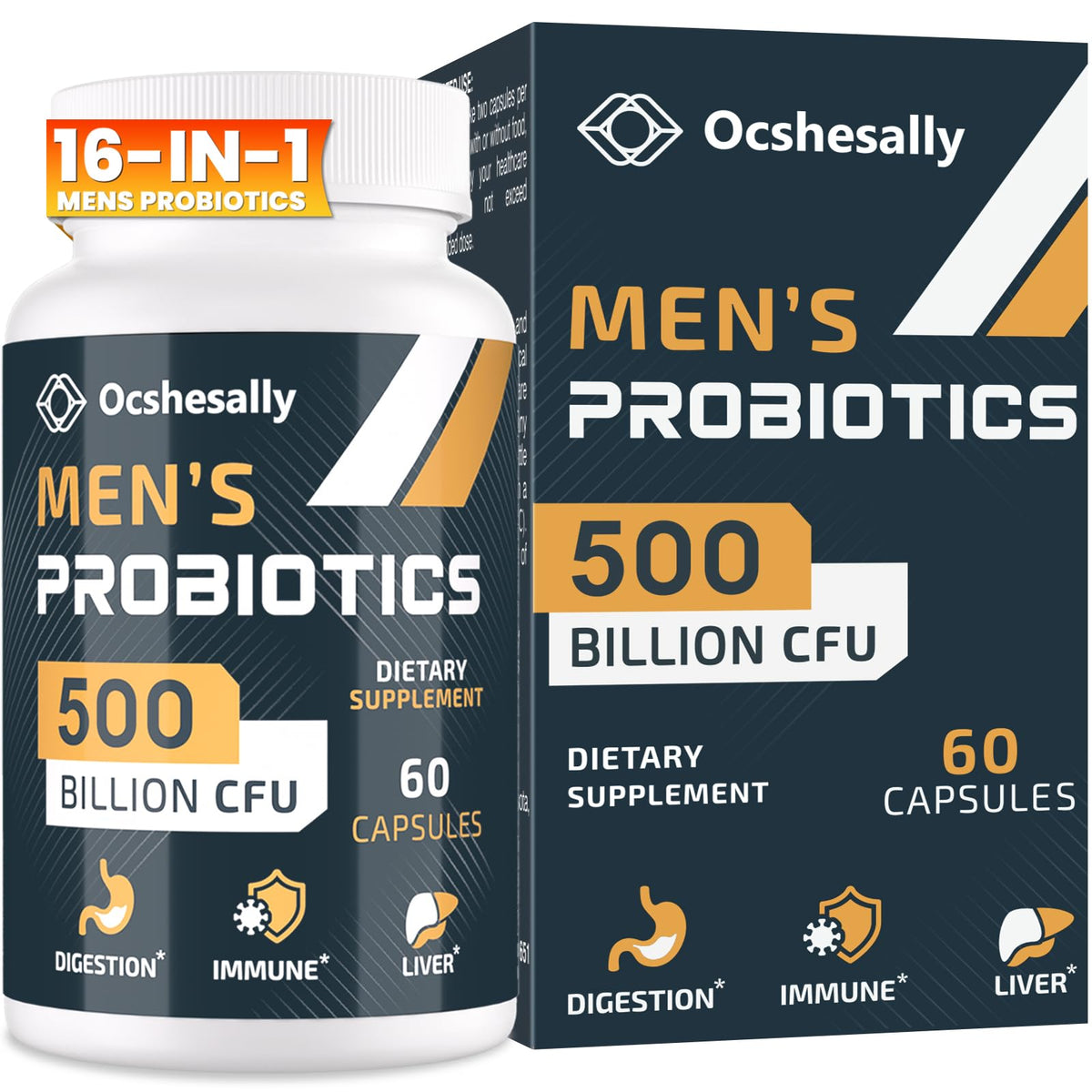 Ocshesally Probiotiques pour Hommes 500 Milliards CFU 60 Capsules vue avant
