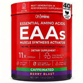 Oh!mino BCAA + EAA 290g vue avant avec étiquette baies