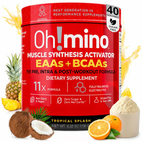 Oh!mino BCAA + EAA Poudre Tropicale sur un plan de travail