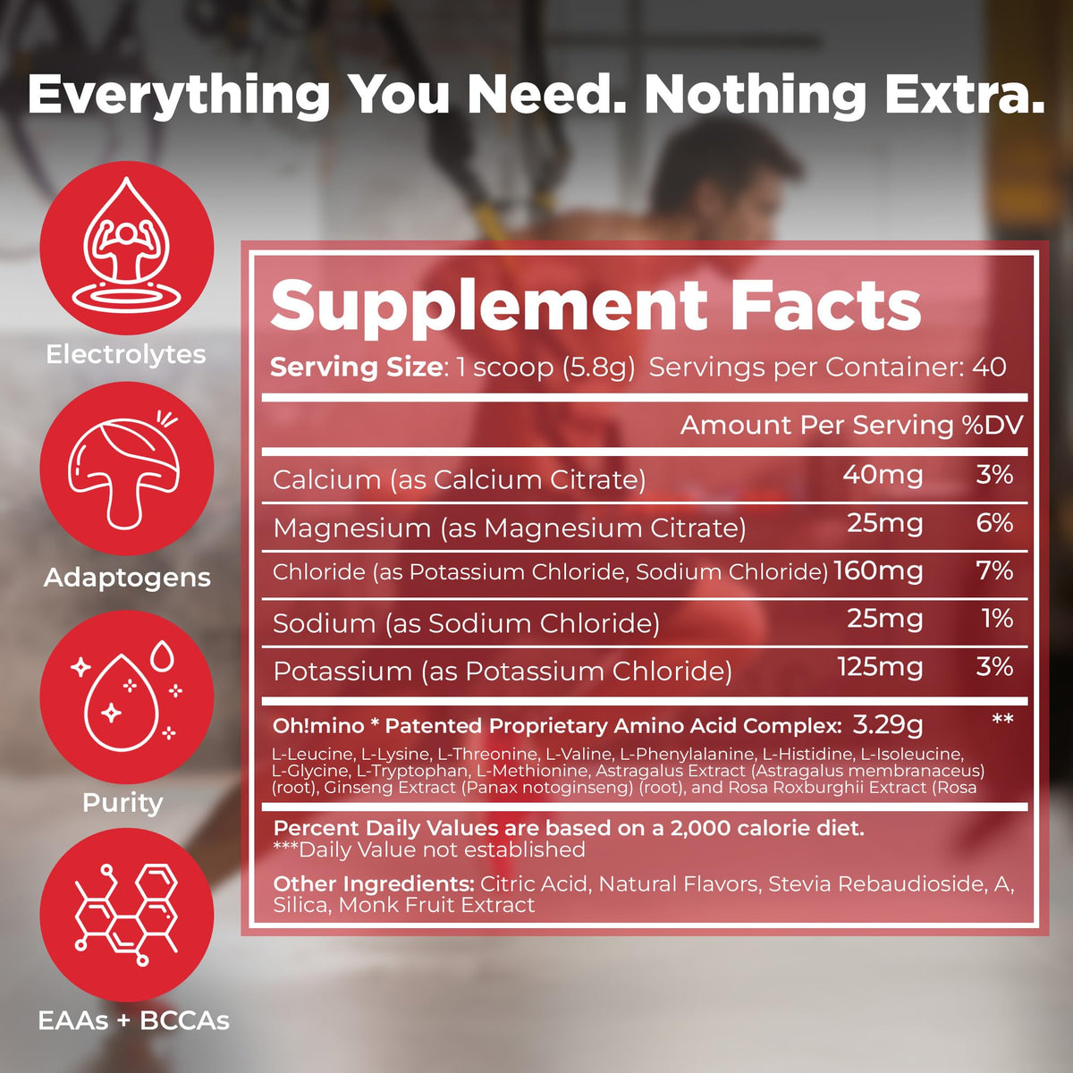 Oh!mino BCAA + EAA Powder 290g avec mesurette à côté