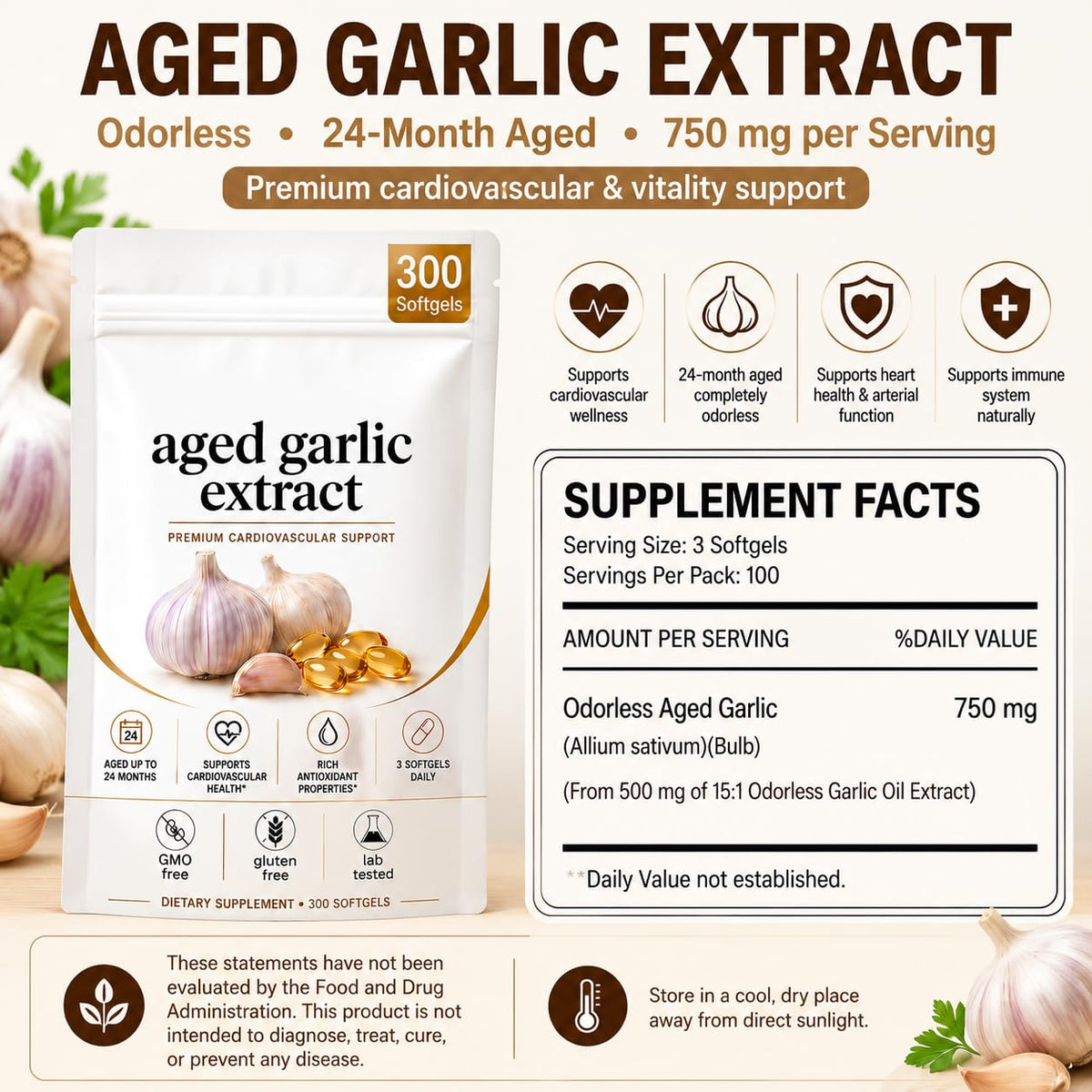 OIMTUE Estella Aged Garlic gélules avec mise en avant du dosage