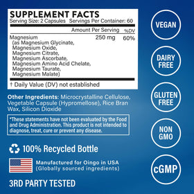 Oingo Complex de Magnésium 7 en 1 250 mg étiquette du produit