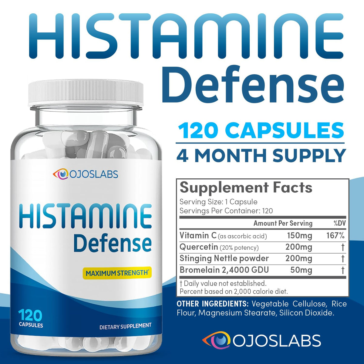 OjosLabs Advanced Histamine Defense 120 Capsules sur une table