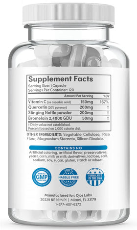 OjosLabs Advanced Histamine Defense 120 Capsules vue arrière