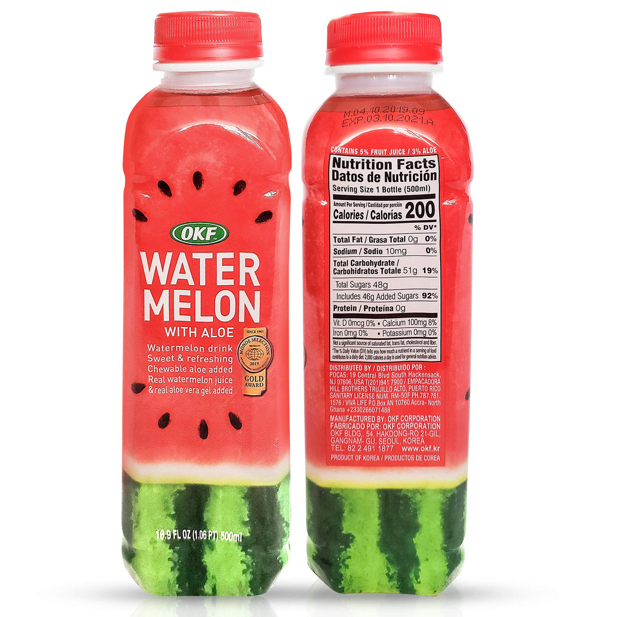 OKF Boisson à la Pastèque et Aloe Vera 500 ml avec étiquette