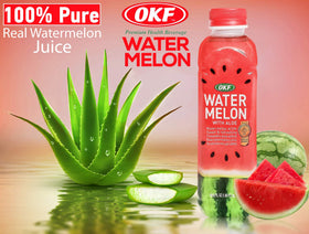 OKF Boisson à la Pastèque et Aloe Vera 500 ml sur une table