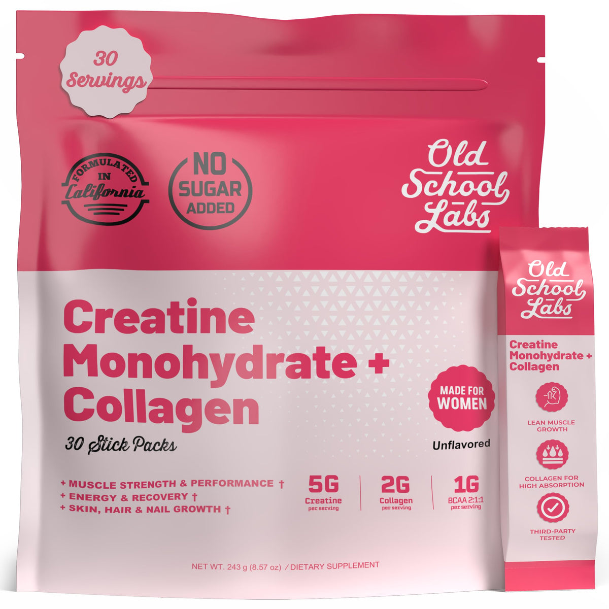 Old School Labs Créatine pour Femmes Stick Packs vue de face