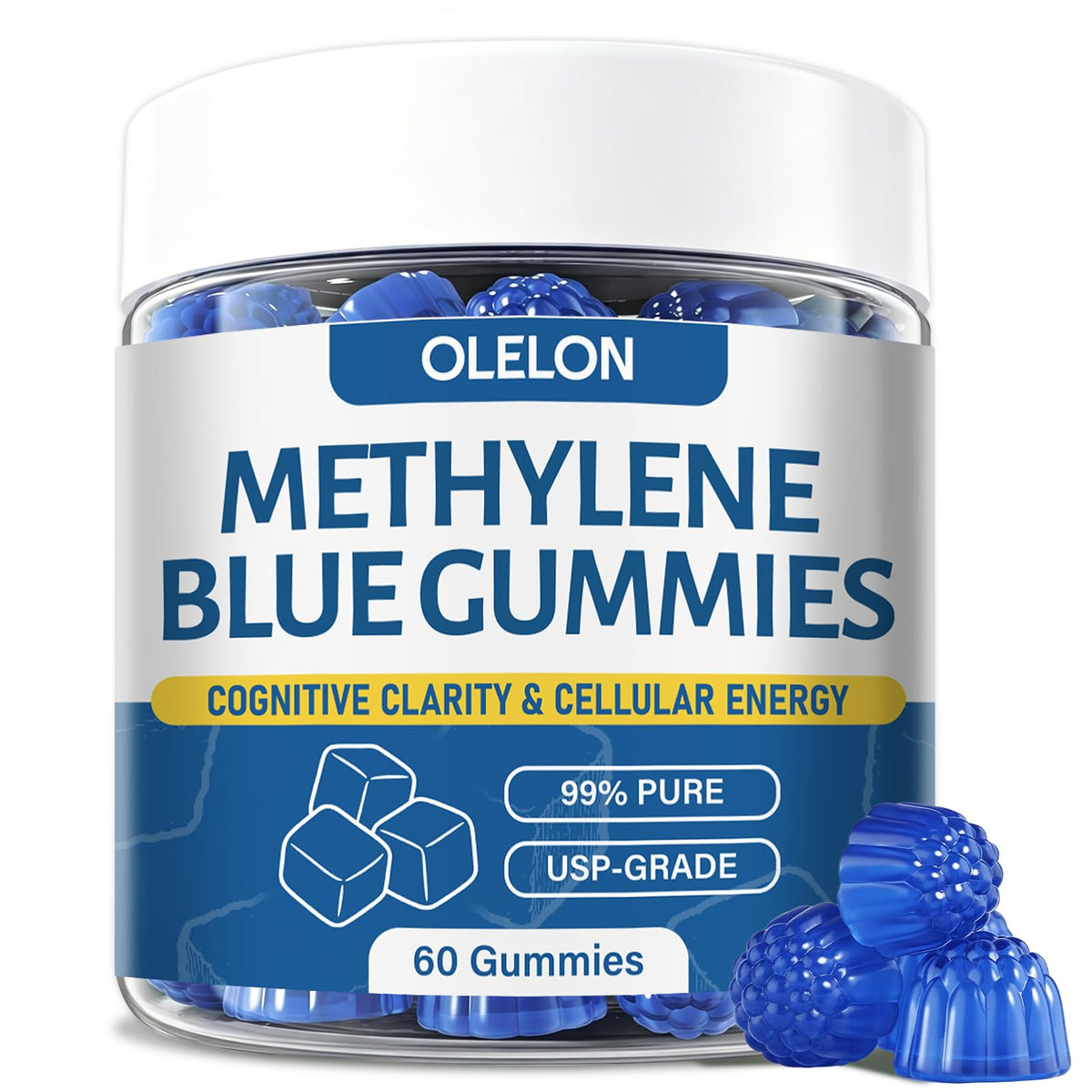 OLELON Gummies au Bleu de Méthylène - Bouteille vue de face
