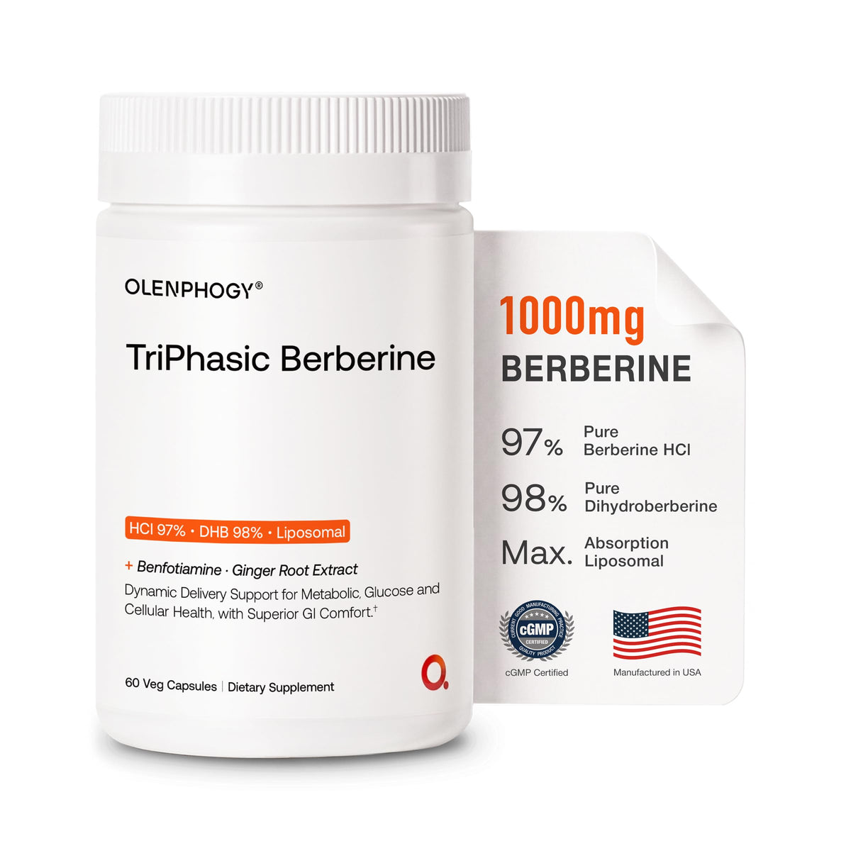 Olenphogy Berberine 1000mg capsules front view