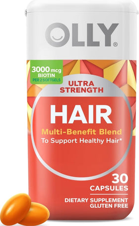 OLLY Cheveux Ultra Force softgels vue de face dans leur emballage
