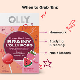 OLLy Focus Buddies L’OLLY Pops arrière de la boîte avec informations nutritionnelles