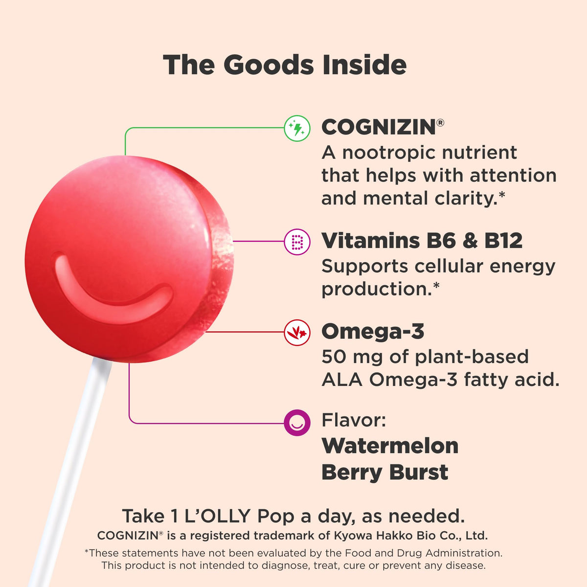 OLLy Focus Buddies L’OLLY Pops lollipop avec saveur pastèque et fraise