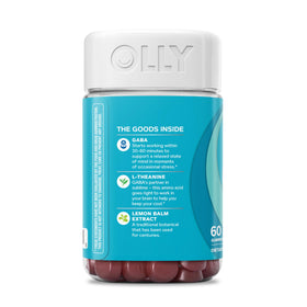 OLLY Goodbye Stress Gummies affichées avec des ingrédients naturels