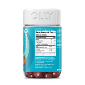 OLLY Goodbye Stress Gummies avec des fruits frais en arrière-plan