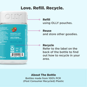 OLLY Goodbye Stress Gummies avec un fond zen