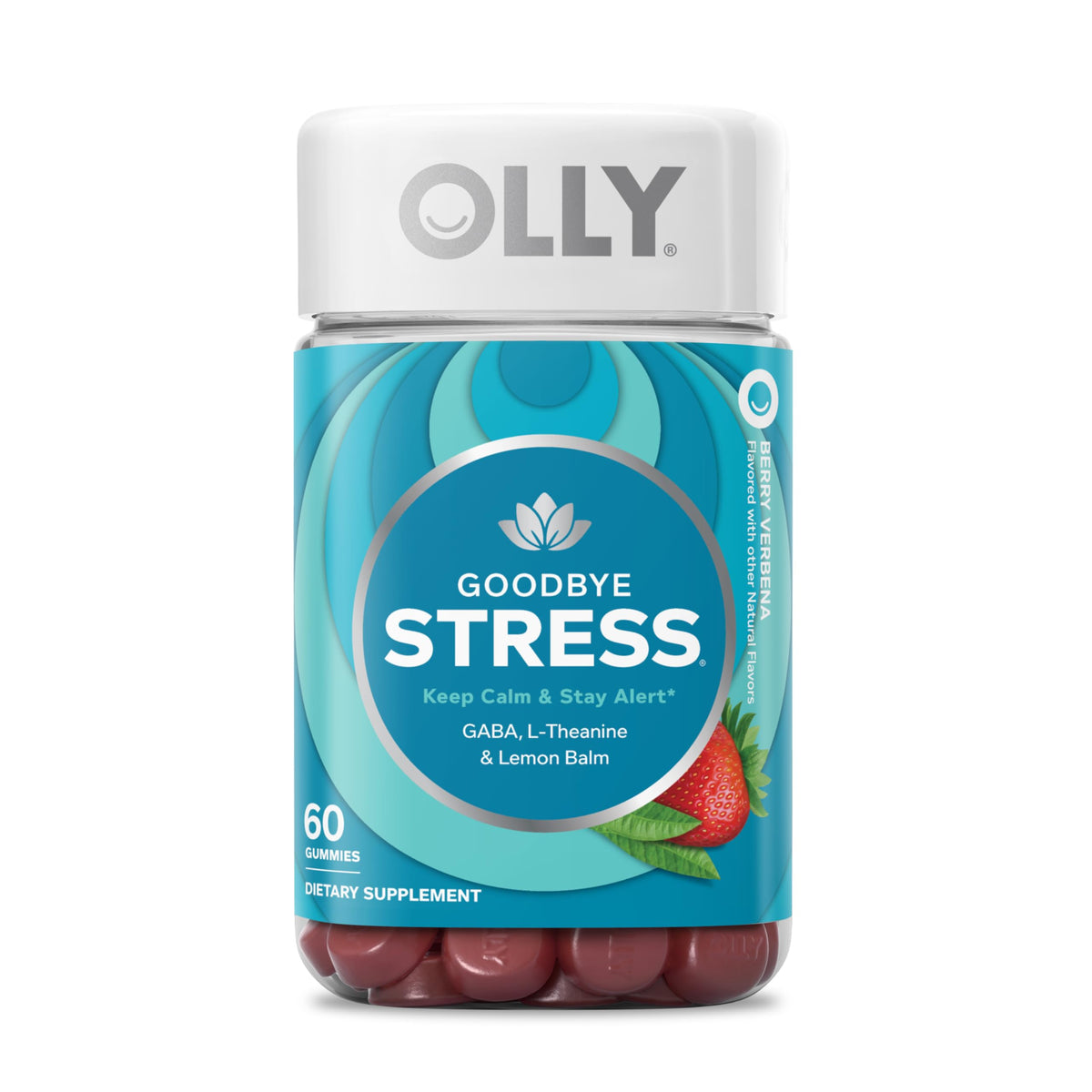 OLLY Goodbye Stress Gummies bouteille de 60 unités avec étiquette