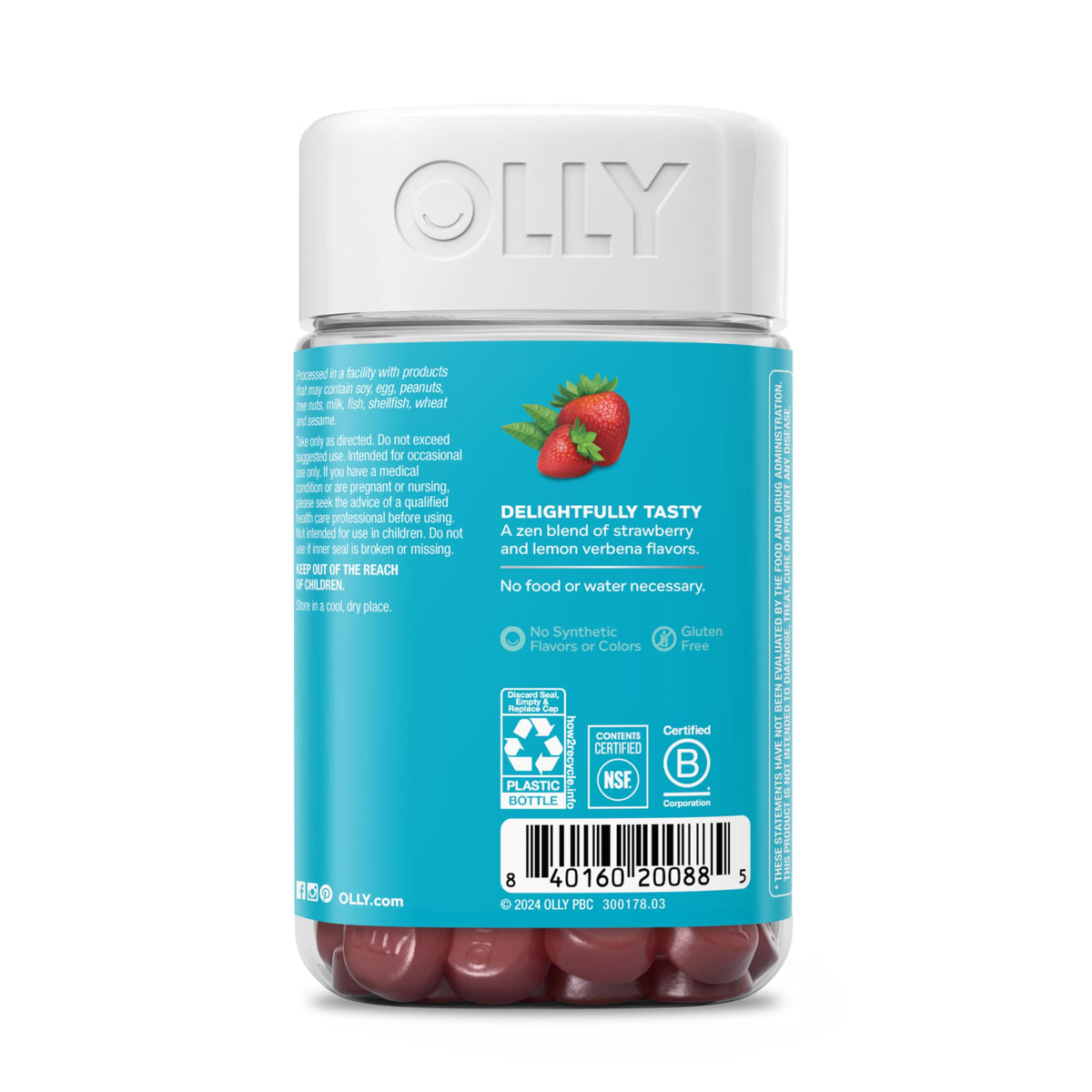 OLLY Goodbye Stress Gummies en main avec une ambiance détendue