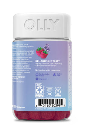OLLY Gummies Magnésium 120 unités bouteille fermée sur une table