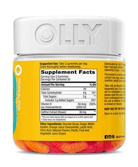 OLLY Hello Happy gummies avec des fruits tropicaux comme décor