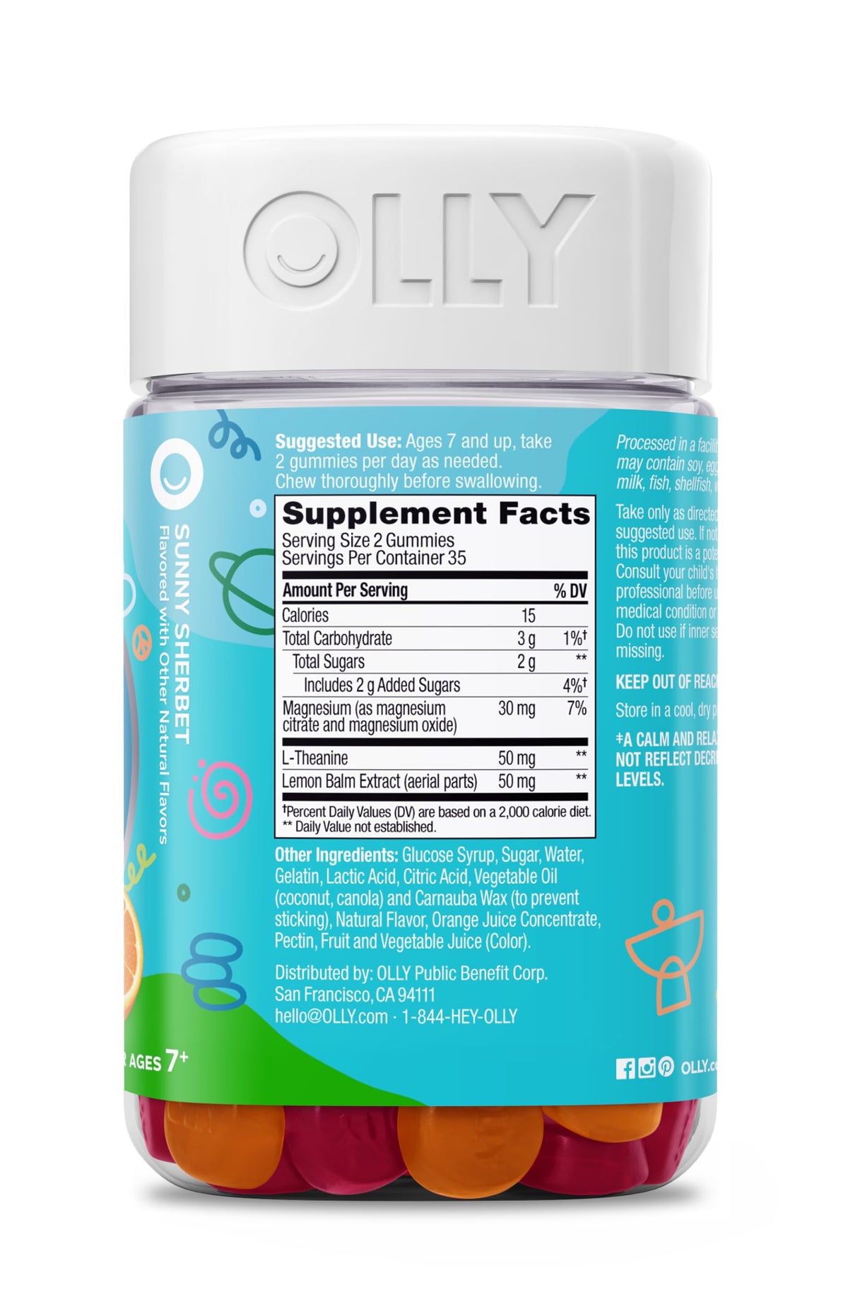OLLY Kids Chillax Gummies, gommes sur une table