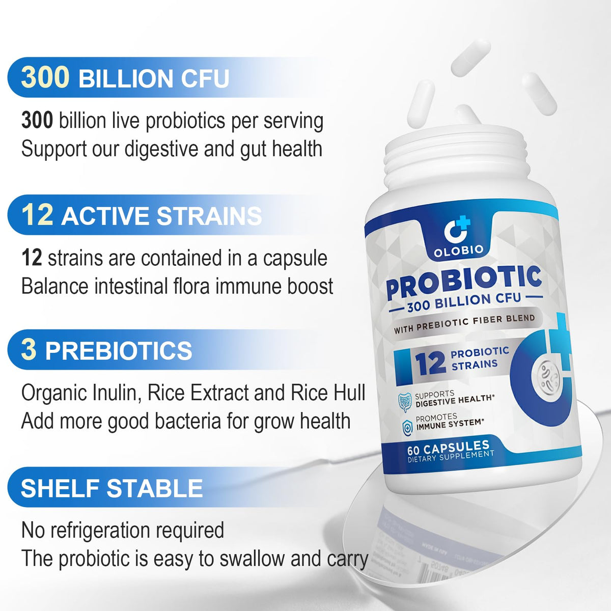 OLOBIO Probiotique capsules sur fond blanc