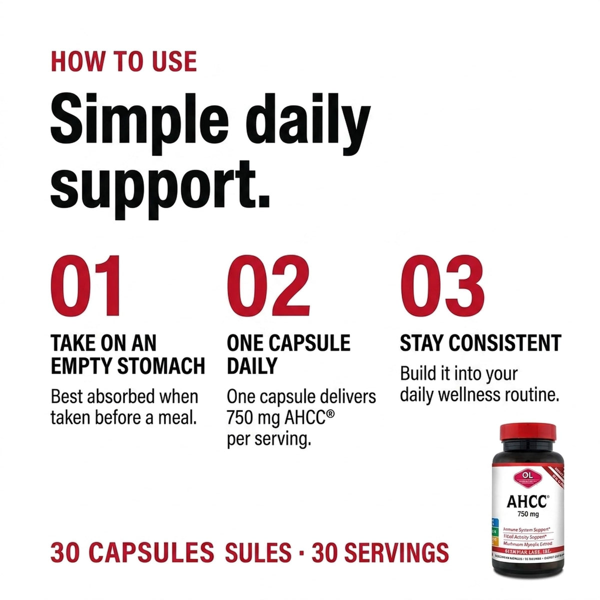 Olympian Labs AHCC 750mg capsule individuelle