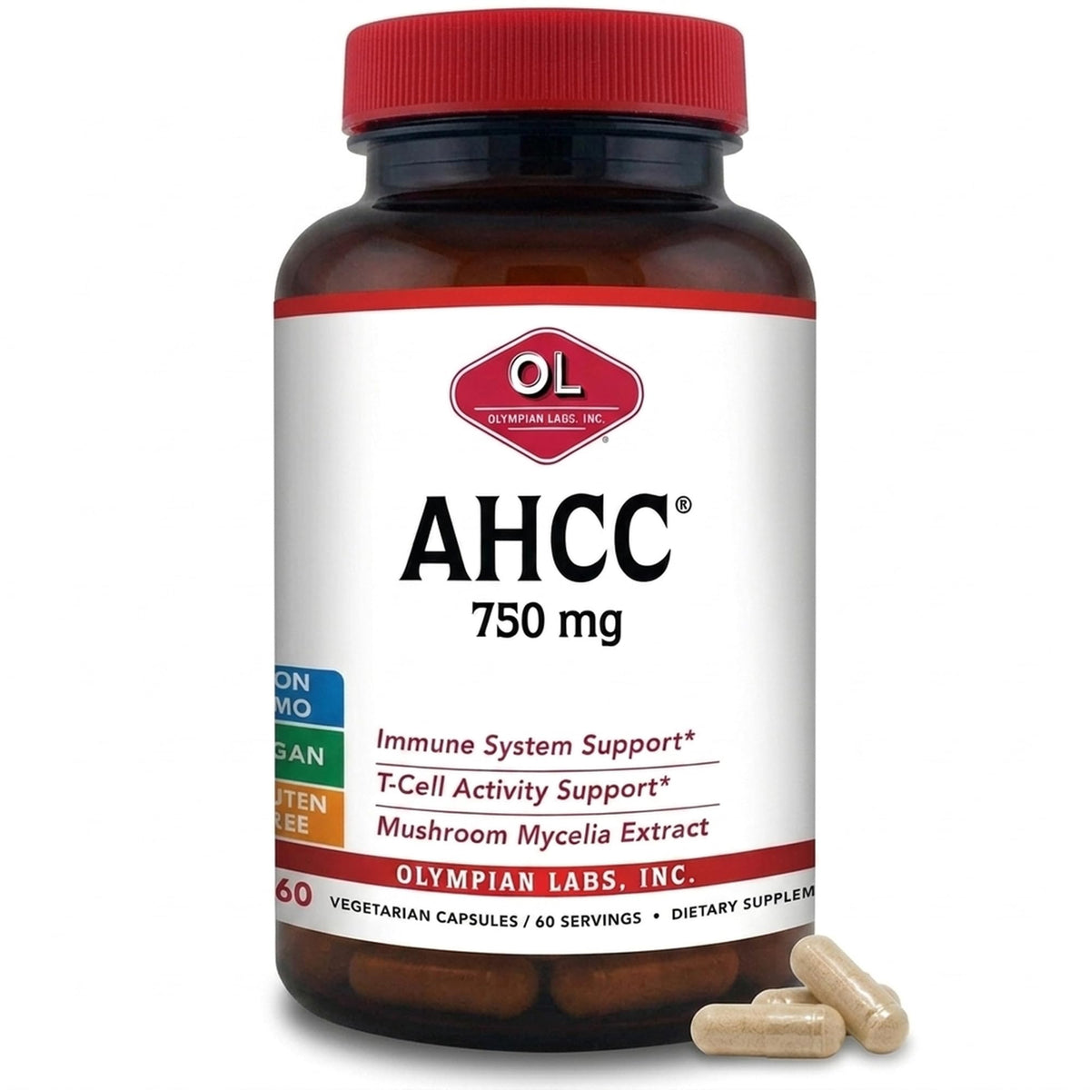 Olympian Labs AHCC 750mg complément alimentaire, flacon de 60 capsules