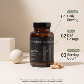 Olympian Labs DIM 150mg capsules with a measuring spoon