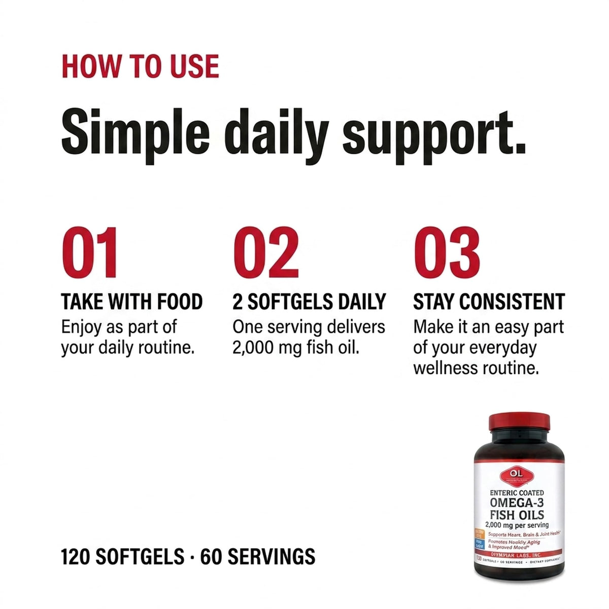 Olympian Labs Mega Omega-3 2000mg capsules à l'intérieur du flacon