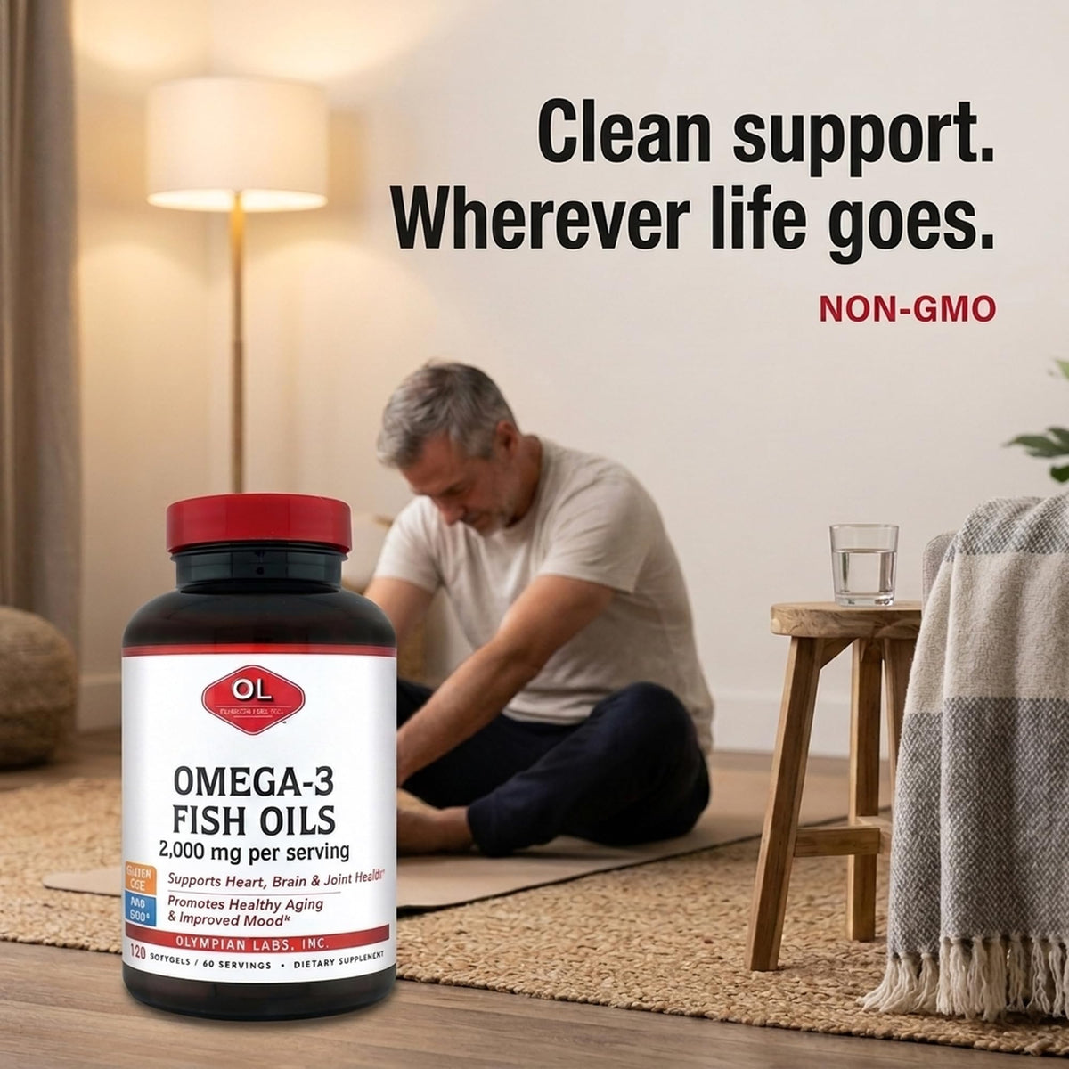 Olympian Labs Mega Omega-3 2000mg dos de l'emballage avec ingrédients