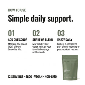 Olympian Labs Pure Smoothie Mix sur une table avec des fruits