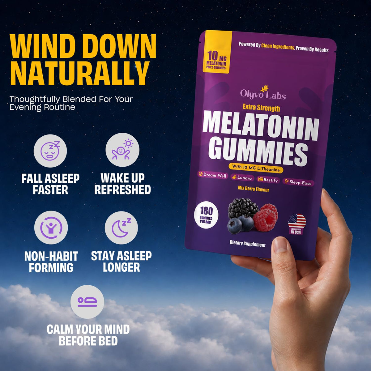 Olyvo Labs Gummies de Mélatonine, affichage des calories