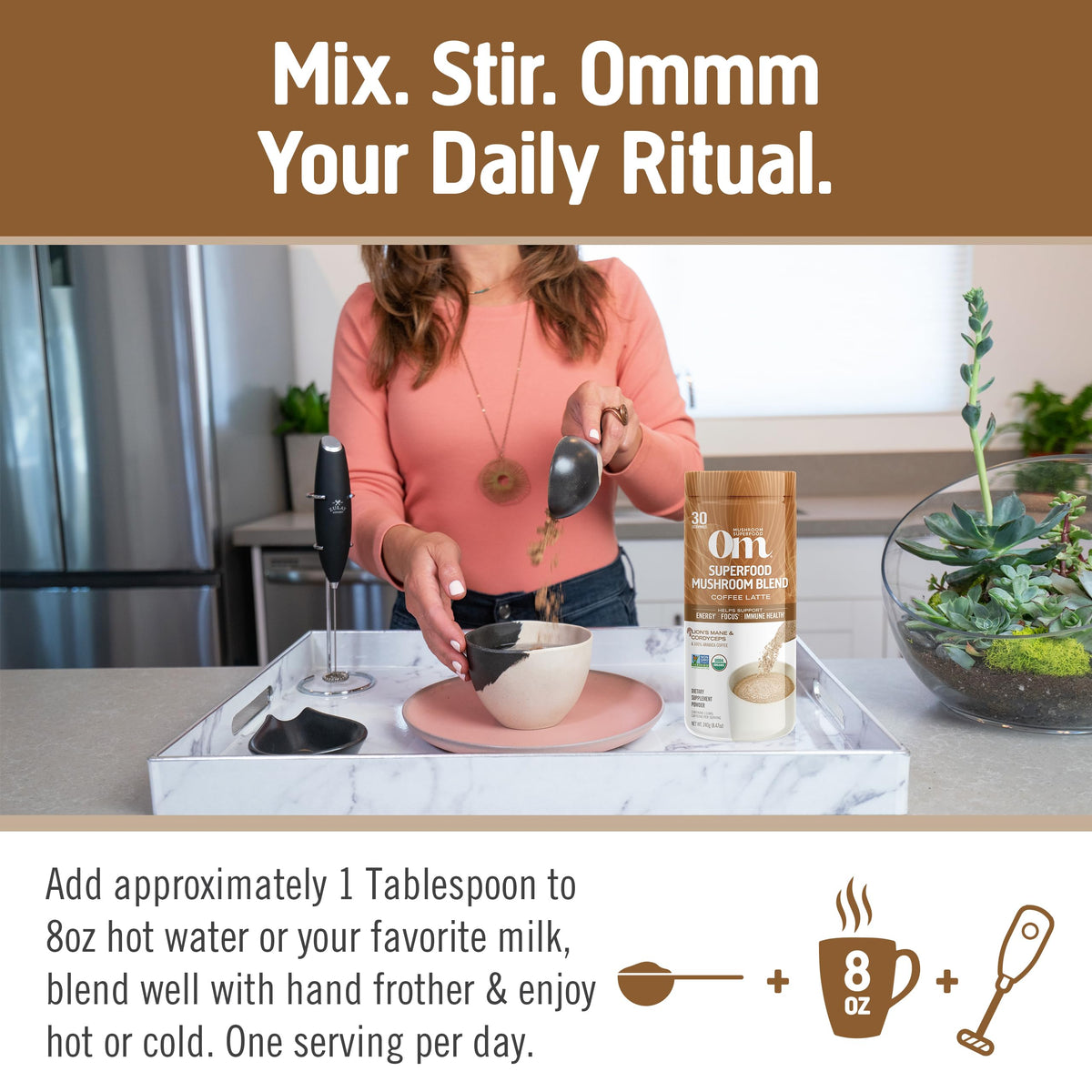 OM MUSHROOM SUPERFOOD Café Latte étiquette et informations