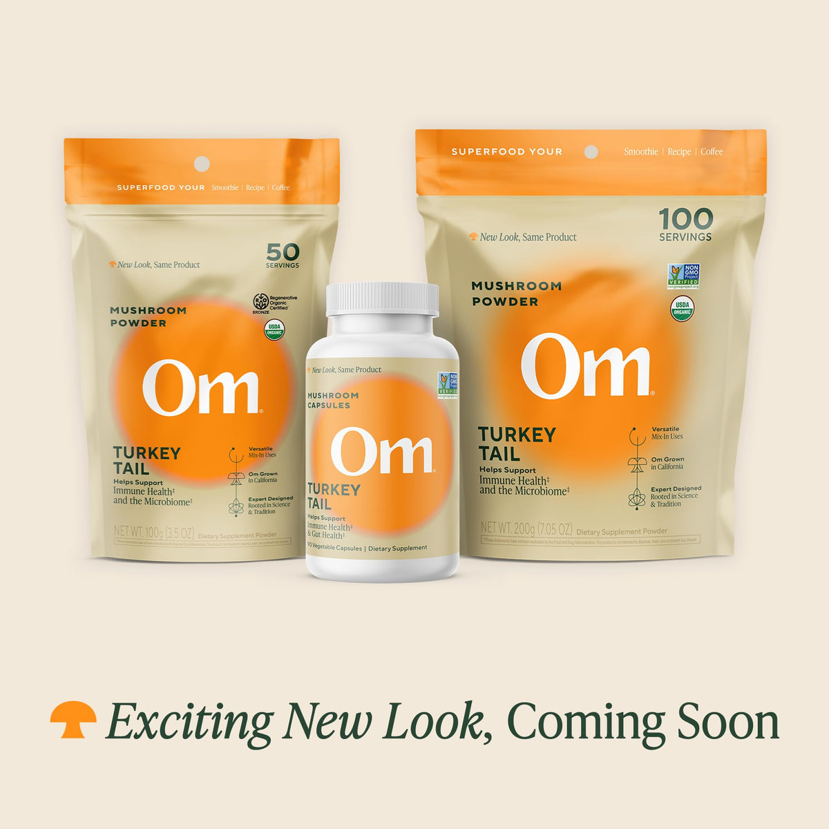 OM MUSHROOM SUPERFOOD Capsules de Champignon Turkey Tail 90 unités, étiquette arrière