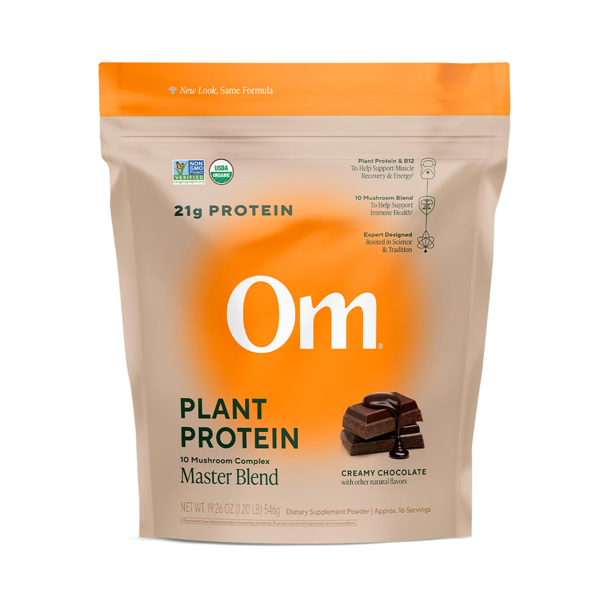 OM MUSHROOM SUPERFOOD Master Blend Poudre de Protéine Végane Chocolat 581g vue de face