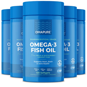 OMAPURE Huile de Poisson Omega 3 bouteille avant vue avec 120 gélules