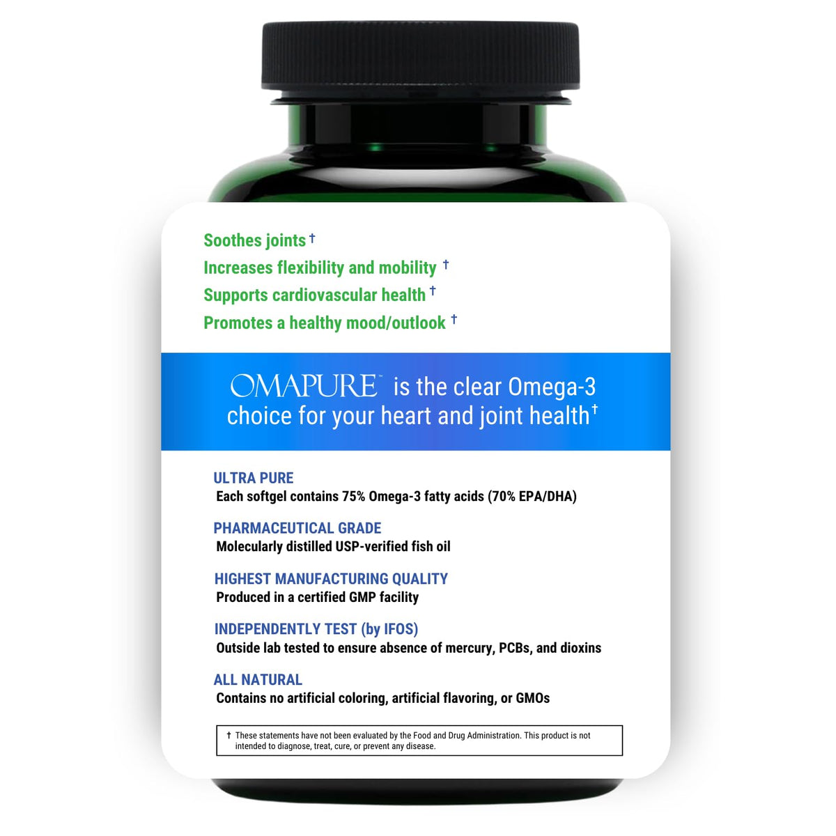 OMAPURE Huile de Poisson Omega 3 flacons alignés