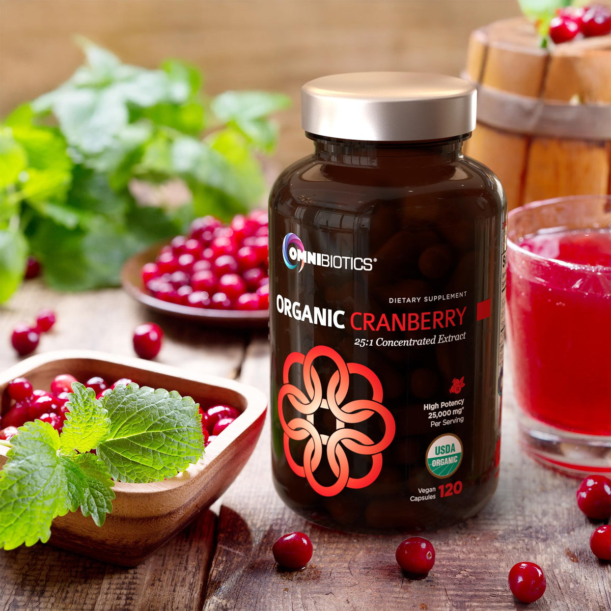 OmniBiotics canneberge bio 120 capsules avec un fond naturel