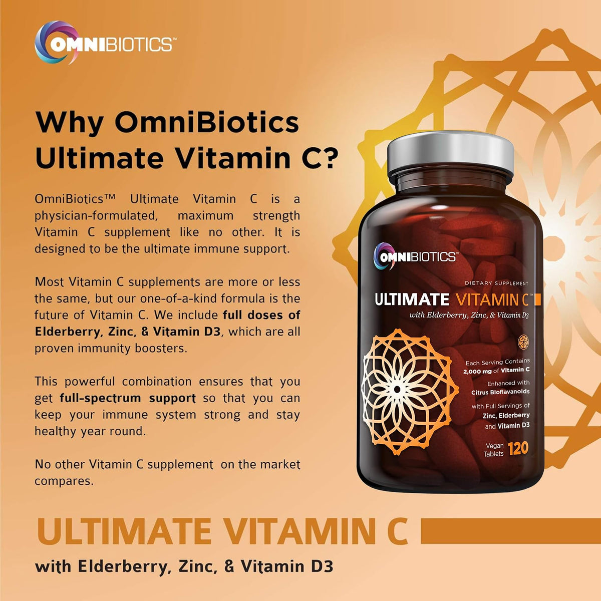 OmniBiotics Complément Alimentaire Vitamine C 2000mg 120 Comprimés Végétaliens ingrédients