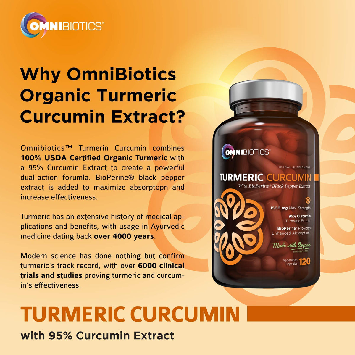 OmniBiotics Curcuma Bio 1500mg - capsules sur un fond blanc
