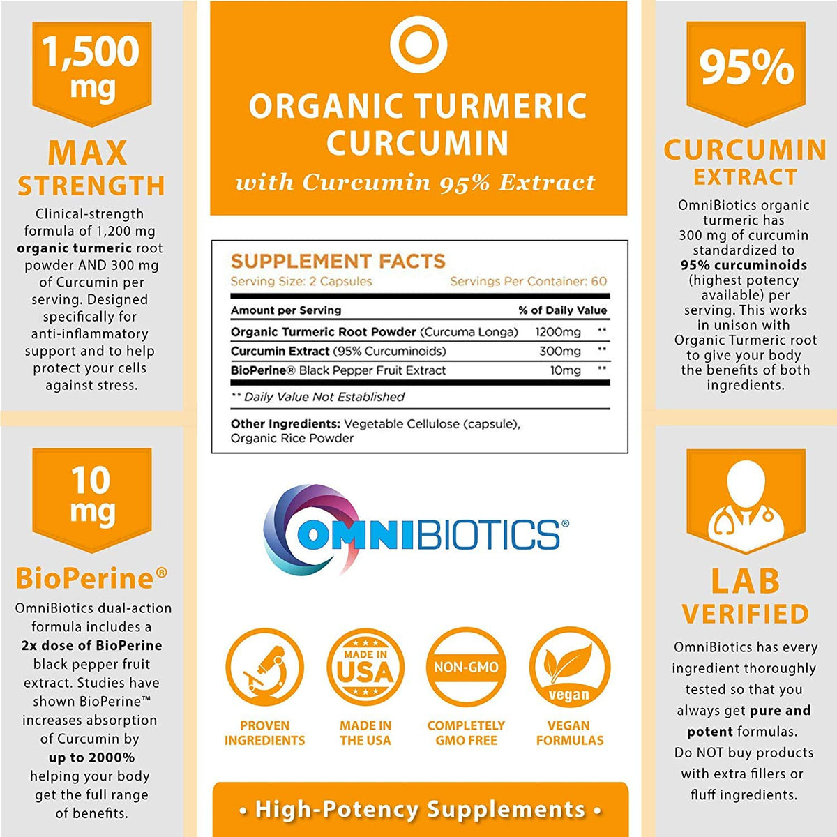 OmniBiotics Curcuma Bio 1500mg - étiquette du produit