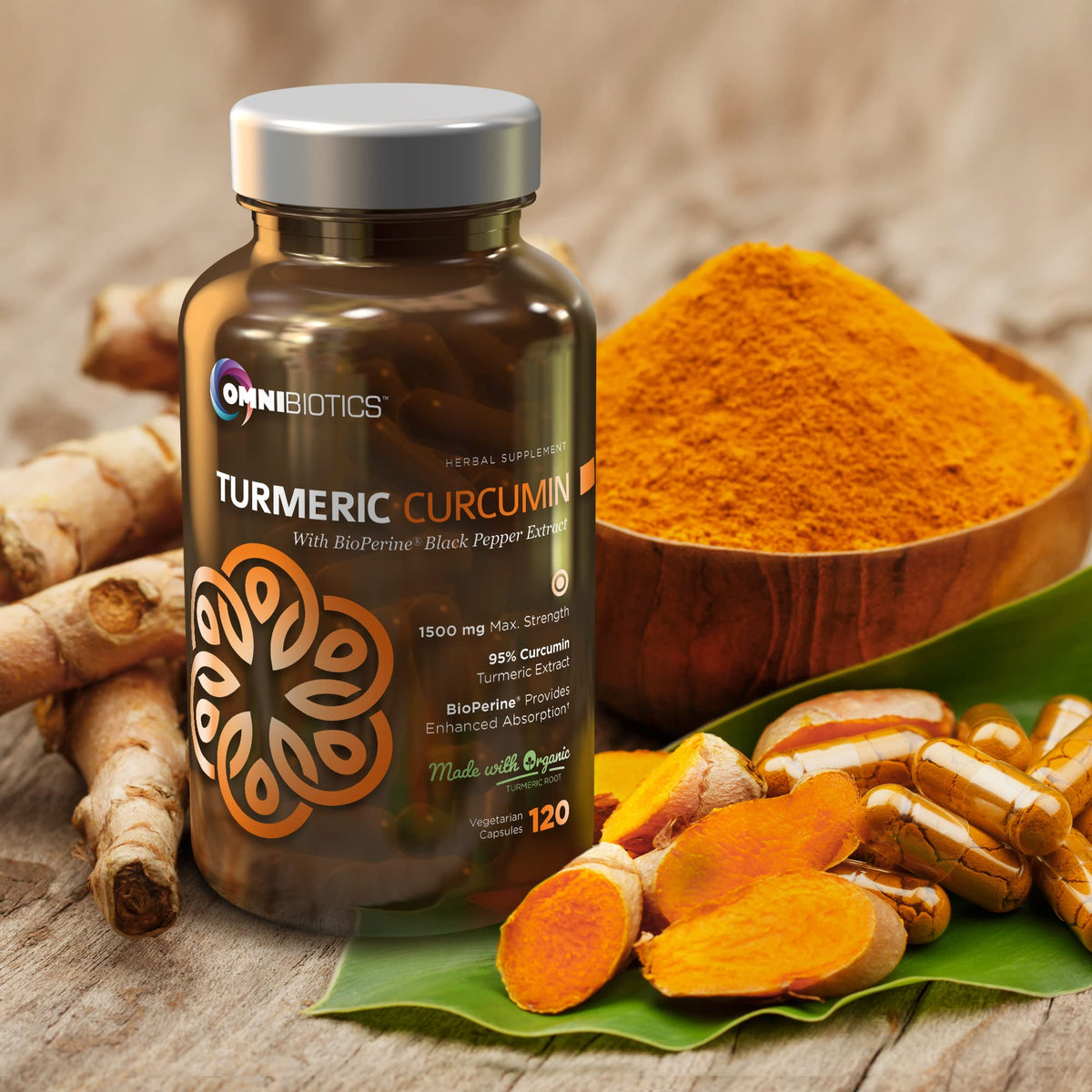 OmniBiotics Curcuma Bio 1500mg - vue de dessus de la bouteille