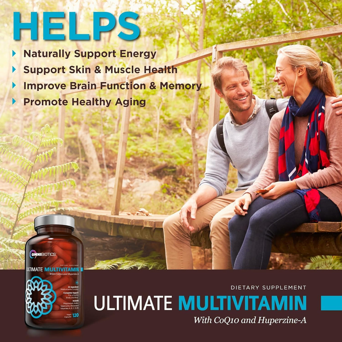 OmniBiotics Multivitamines Quotidiennes 120 Capsules Végétales - capsules dans un verre