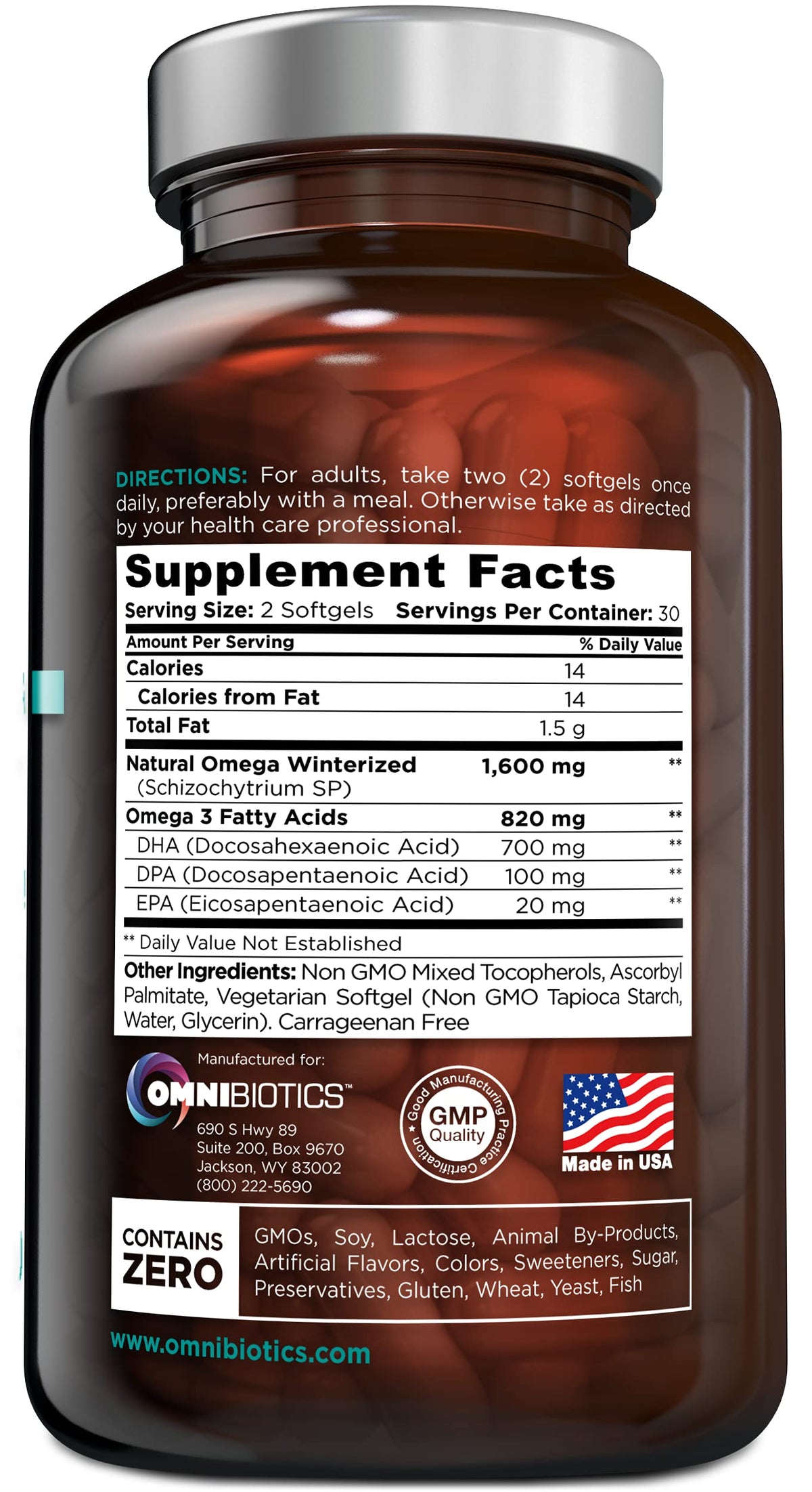 OmniBiotics Omega-3 capsules ouvertes montrant leur contenu