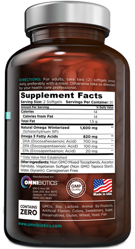OmniBiotics Omega-3 capsules ouvertes montrant leur contenu